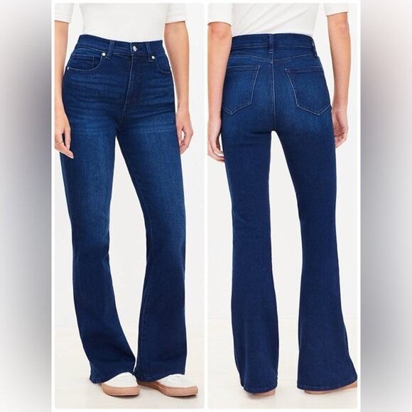 Loft The Slim Flare Dark Wash High Waisted Size 30 Stretch - Picture 1 of 9